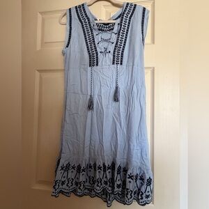 Light Blue Embroidered Tassel Sundress